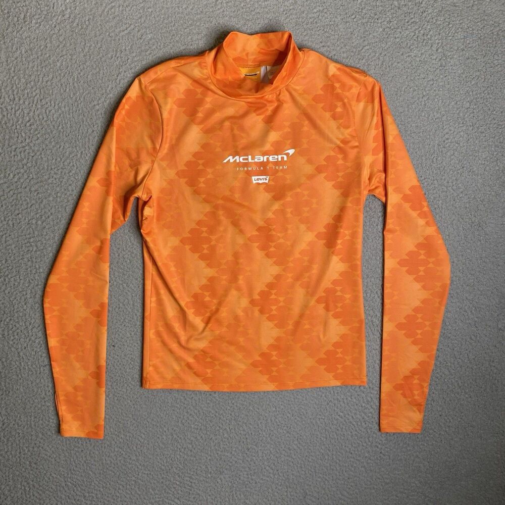 Levi’s X McLaren Racing Secondskin Top Womens Large Orange Pullover Formula Cars